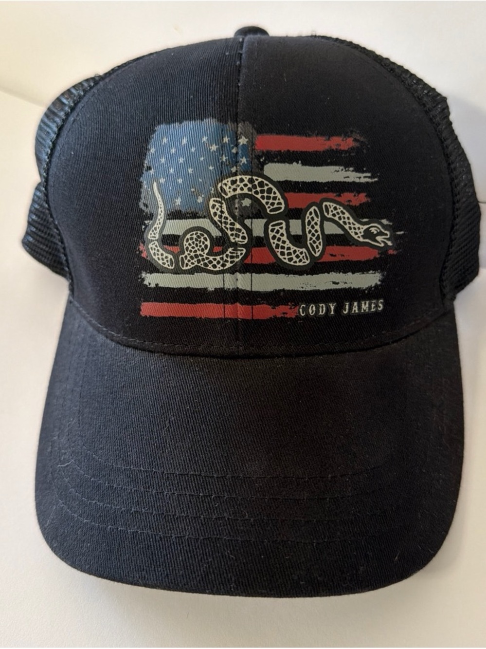 Cody James Black Trucker Hat with Flag & Snake Graphic nwt